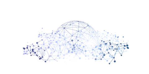 Abstract Blue and White Minimal Style Cloud Computing, Networks Structure, Telecommunications Concept Design, Network Connections, Transparent Geometric Mesh - Vector Illustration