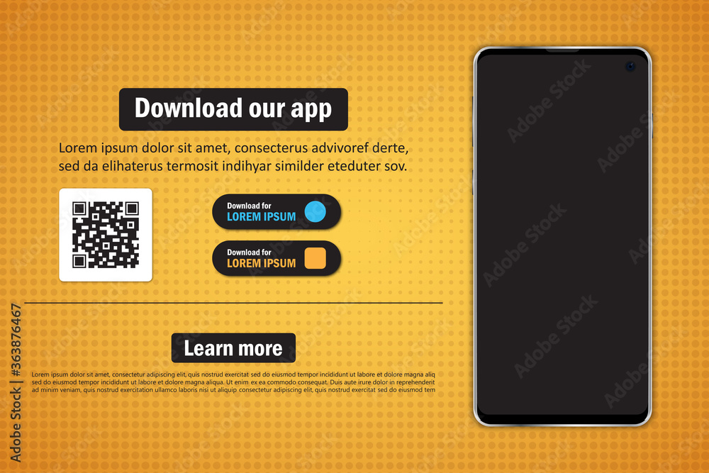 Poster smartphone with blank screen for download app with qr code