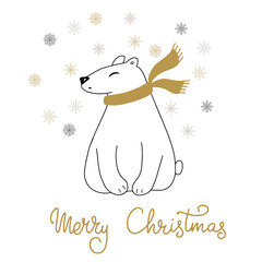 cute polar bear in a scarf christmas illustration