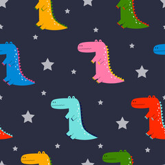 Cartoon animal background Crocodile and stars seamless pattern Hand drawn in child style
