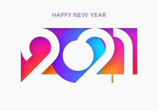 2021年の年賀状-カラフルなグラデーションの幾何学模様イメージ白色背景