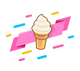 Ice cream sales. Ice cream icon. Tasty ice cream. Waffle cup. Ice cream dessert. Cold dessert. Vector illustration. Color easy to edit. Transparent background.