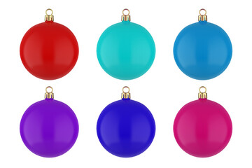 Colourful Christmas balls mockup template on isolated white background, 3d illustration
