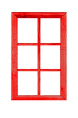 Red wood window frame isolated on white background