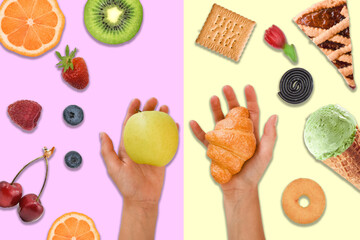 frutta o dolci sano o non sano cibo spazzatura o frutta dietologo scelte cibo nutrizione 