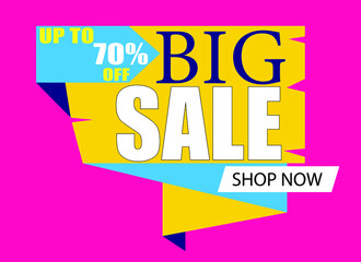 BIG sale banner template design, Big sale special up to 70% off. Super Sale, end of season special offer banner.