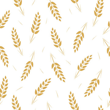 Seamless pattern of wheat ears. Vector Wallpaper background of ears of grain crops.