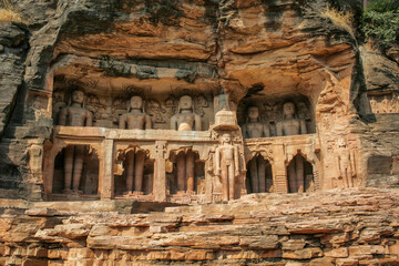 7th century Jain sculptures depicting the Tirthankaras near Gwalior Fort, Gwalior, Madaya Pradesh