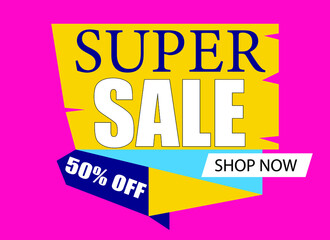 Super sale banner template design, Big sale special up to 50% off. Super Sale, end of season special offer banner.