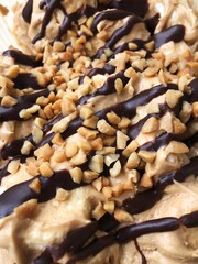 Delicious creme brulee cake with nuts and chocolate