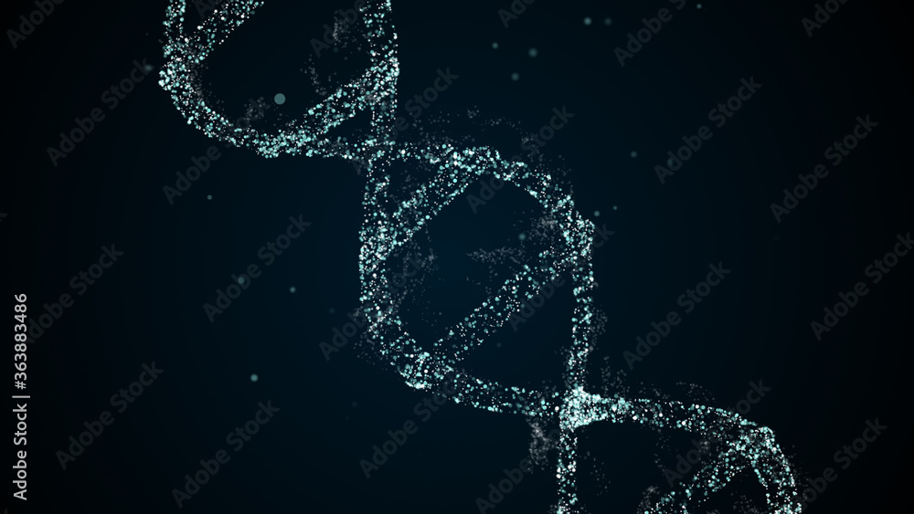 Poster rotation of digital dna on abstract background with floating particles