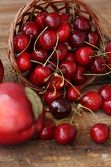 Juicy nectarines and cherries on the table
