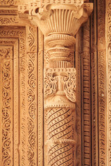 Fototapeta na wymiar Carving of Sas Bahu Temple, located at inside Gwalior fort, Gwalior, Madhya Pradesh, India.