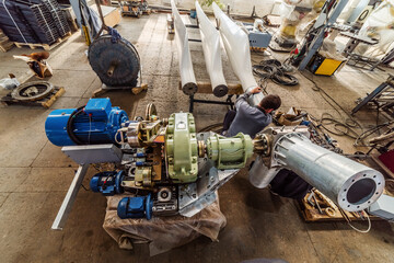 Production of a wind generator in the factory floor. The picture was taken in Russia, in the...