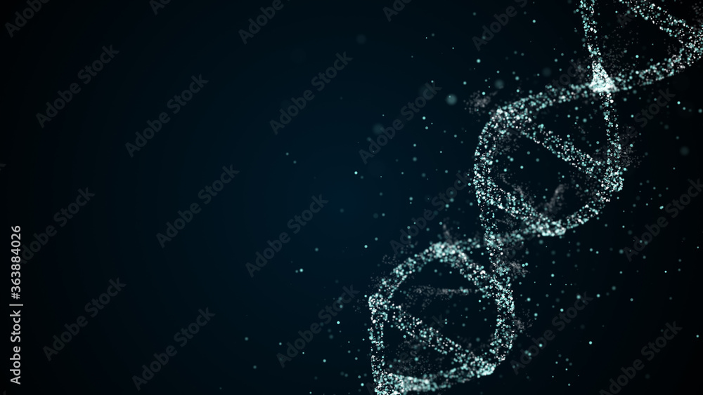 Poster rotation of digital dna on abstract background with floating particles