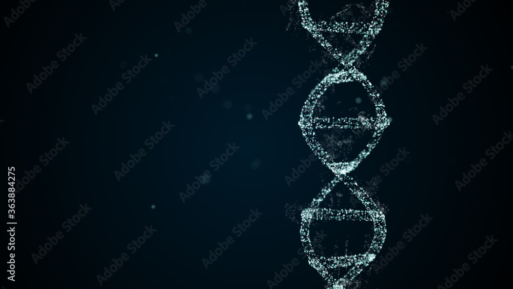 Poster digital plexus dna molecule out of space dust in blue.