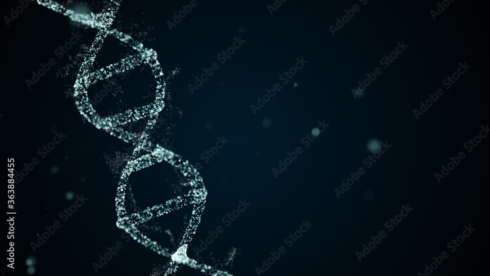Poster rotation of digital dna on abstract background with floating particles