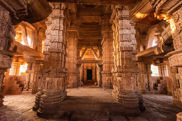 Fototapeta na wymiar Inside view of Sas Bahu Temple, located at inside Gwalior fort, Gwalior, Madhya Pradesh, India.