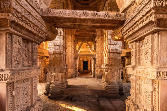 Inside view of Sas Bahu Temple, located at inside Gwalior fort, Gwalior, Madhya Pradesh, India.