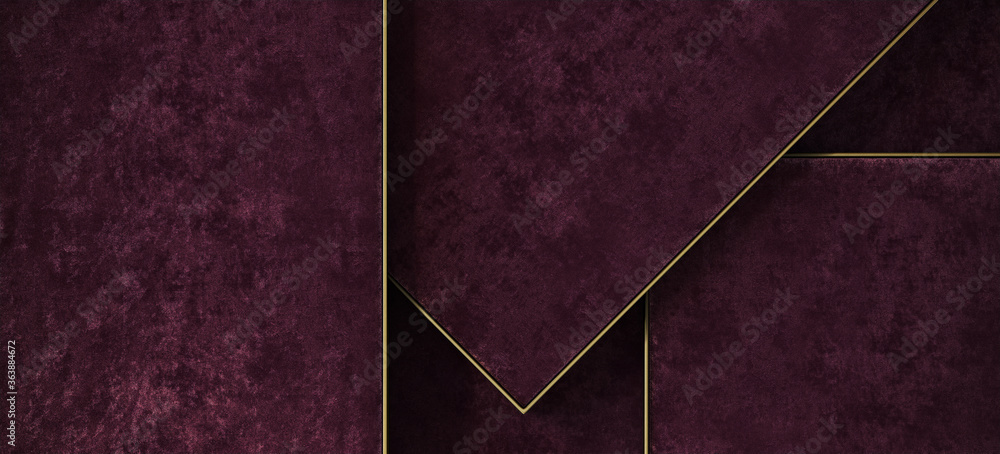 Poster minimal background for product presentation. red velvet tray with brass edge. 3d render illustration