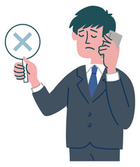 スーツ　男性　若い　携帯電話　バツ
