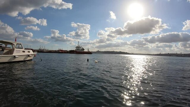 Watching sunset in istanbul, sea, Clouds and sunbeams, Motion Timelapse
