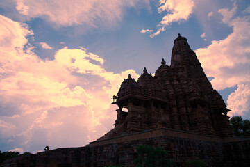 Sunset at Western Group of Temples, Khajuraho, Madhya Pradesh, India. it's an UNESCO world heritage...
