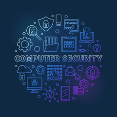 Computer Security circular vector concept thin line colored illustration on dark background