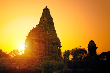 Sunset at Western Group of Temples, Khajuraho, Madhya Pradesh, India. it's an UNESCO world heritage...