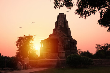 Sunset at Western Group of Temples, Khajuraho, Madhya Pradesh, India. it's an UNESCO world heritage...