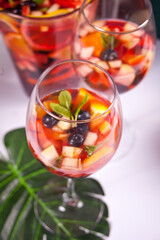 Red wine fresh sangria or punch with fruits and berries