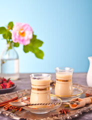 Obraz na płótnie Canvas masala tea chai with milk and spices.