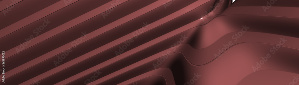 Poster ultra wide 3d abstract background of curved geometrical patterns of light coral color with lighting 