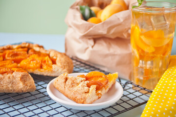 Galette tart pie with fresh ripe apricot