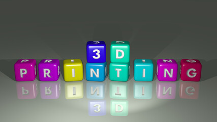 D printing combined by dice letters and color crossing for the related meanings of the concept. illustration and background