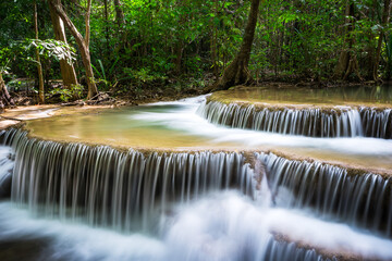 Huay Mae Khamin waterfall in tropical forest, Thailand	