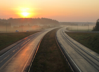 Highway in Finland at sunrise