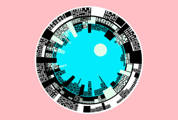 circle city view pink blue
