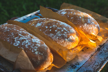 .Freshly baked ciabatta at home.Natural leaven