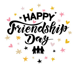 happy friendship day with background, handwrite lettering, calligraphy vector illustrations, international holiday, 