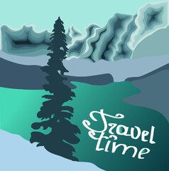 Winter landscape with mountains and lake