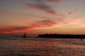 Beautiful sunset and wispy clouds as seen from Key West, Florida