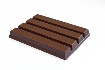 Wafer covered in dark chocolate and isolated on white background. Tasty choco snack