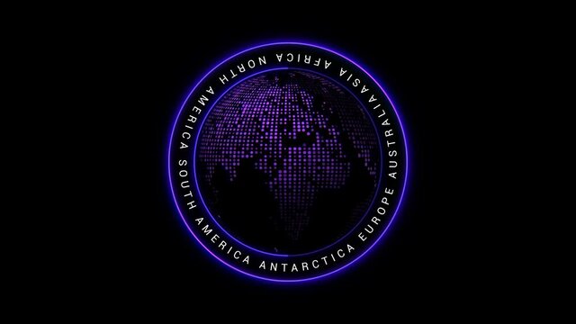 PNG Alpha.HUD continents.Global connection.7 continents.ASIA,AFRICA,NORTH AMERICA,SOUTH AMERICA,ANTARCTICA,EUROPE,AUSTRALIA. Abstract world map globe animation.