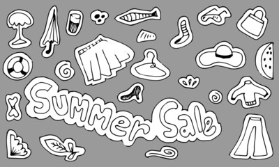 Set of Summer Sale Doodle Collection.vector illustration.