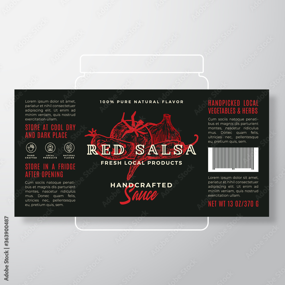 Canvas Prints handcrafted vegetables salsa sauce label template. abstract vector packaging design layout. modern t