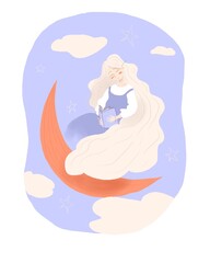 digital illustration for postcard magic girl