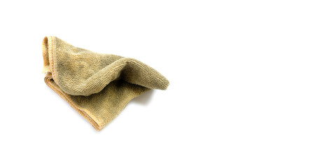  Old dirty torn rag isolated on white background. Cleaning rag.