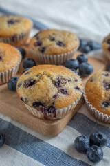 home made sweet vanilla blueberry muffins on a table