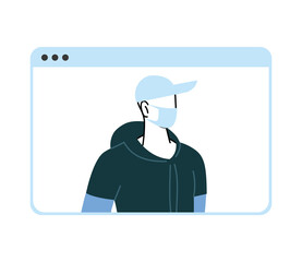 man with mask communicating by video call